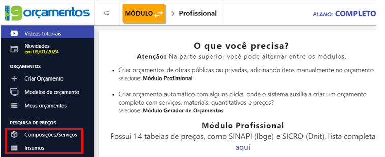 Tabela DER - PR no sistema i9 orçamentos